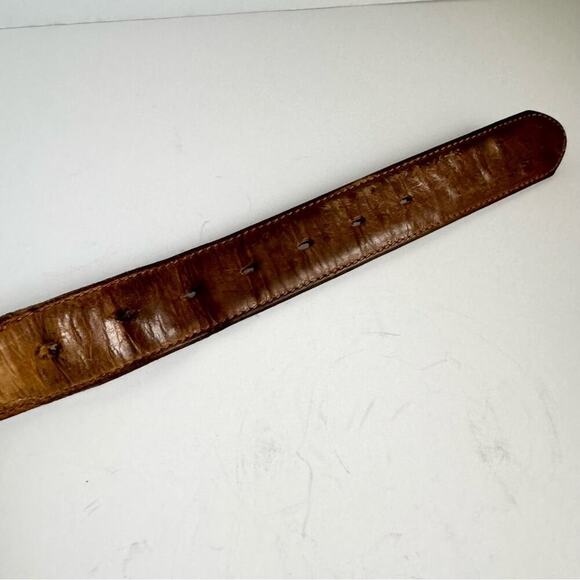 Ostrich Leather Belt Exotic Brown Tan Vintage Distressed Western Silver Mens 40 - Picture 9 of 16